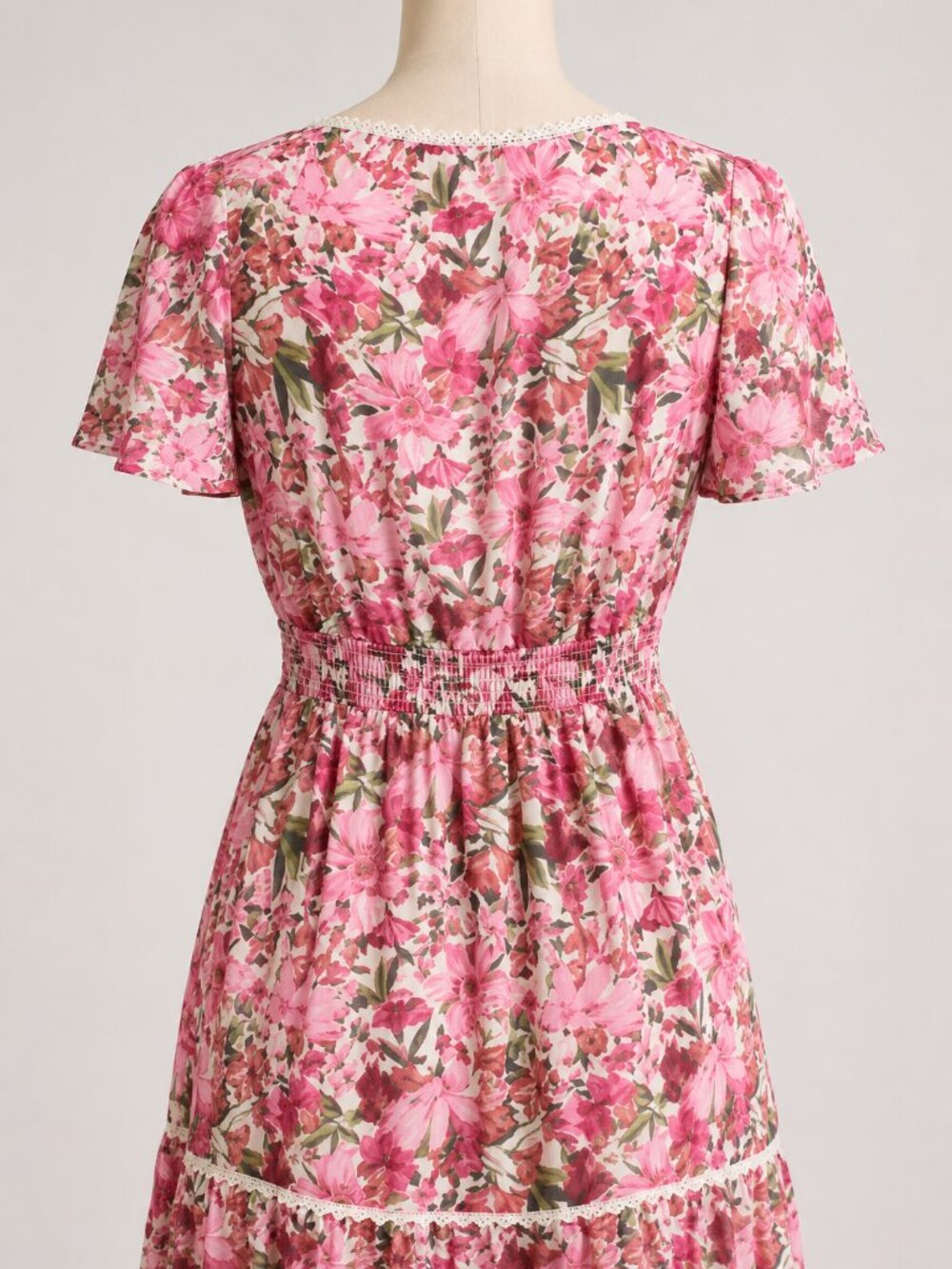 Anne Klein Women 10 Rose Floral Flutter Sleeve Tiered Maxi Dress NWT - Picture 7 of 10